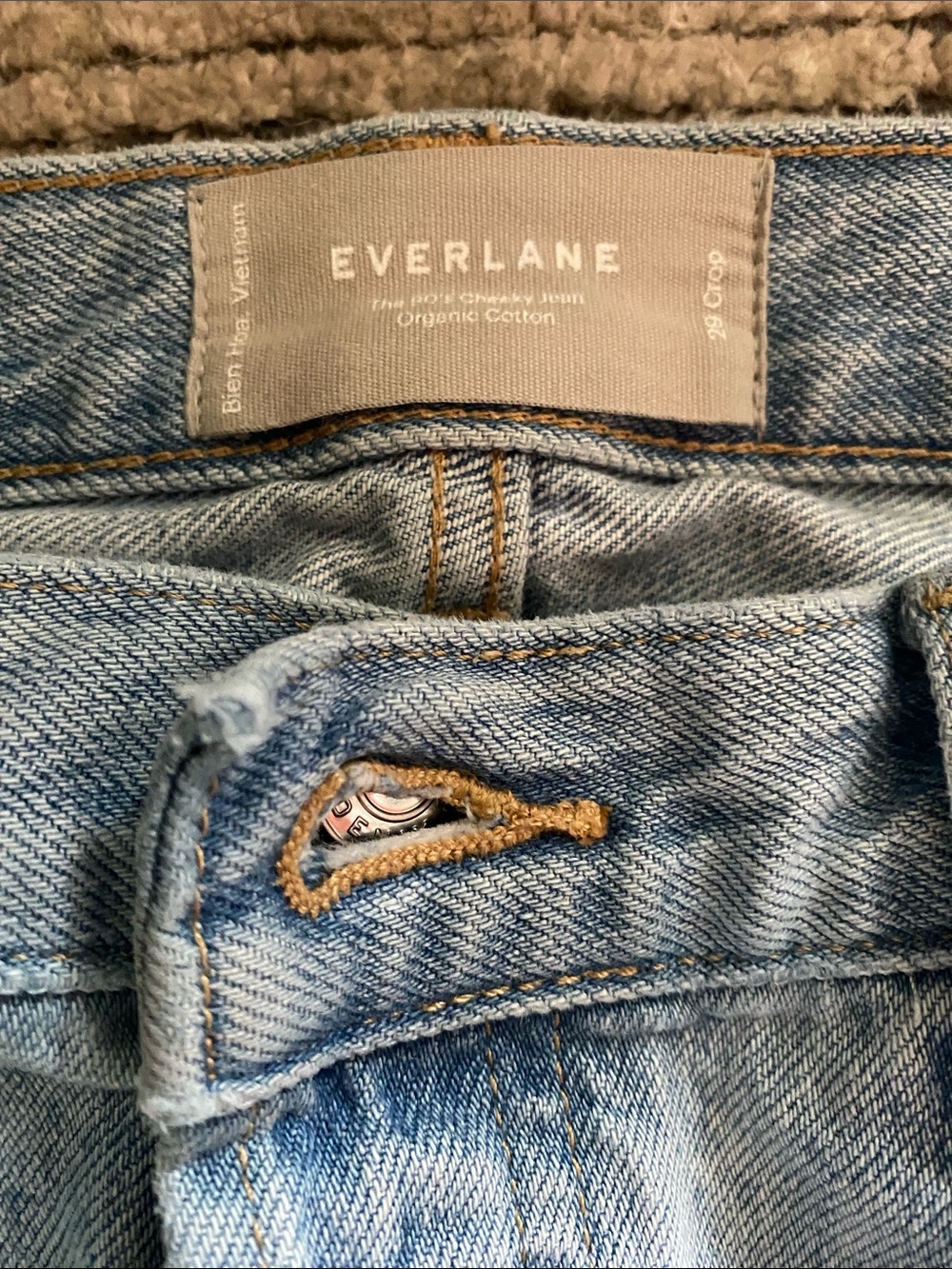 Everlane Two-Tone Patch and hand stitch mend cropped  Jeans - Picture 2 of 10